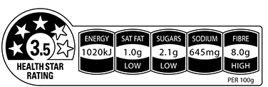 Health Star Rating label with nutrient breakdown
